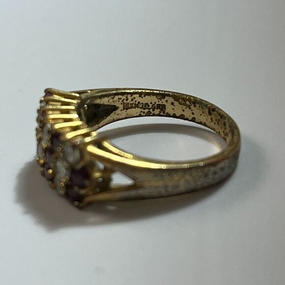 Vintage Estate Ruby Ring Size 7.5 18K Gold Plated Signed GRK Flaws - Picture 14 of 16